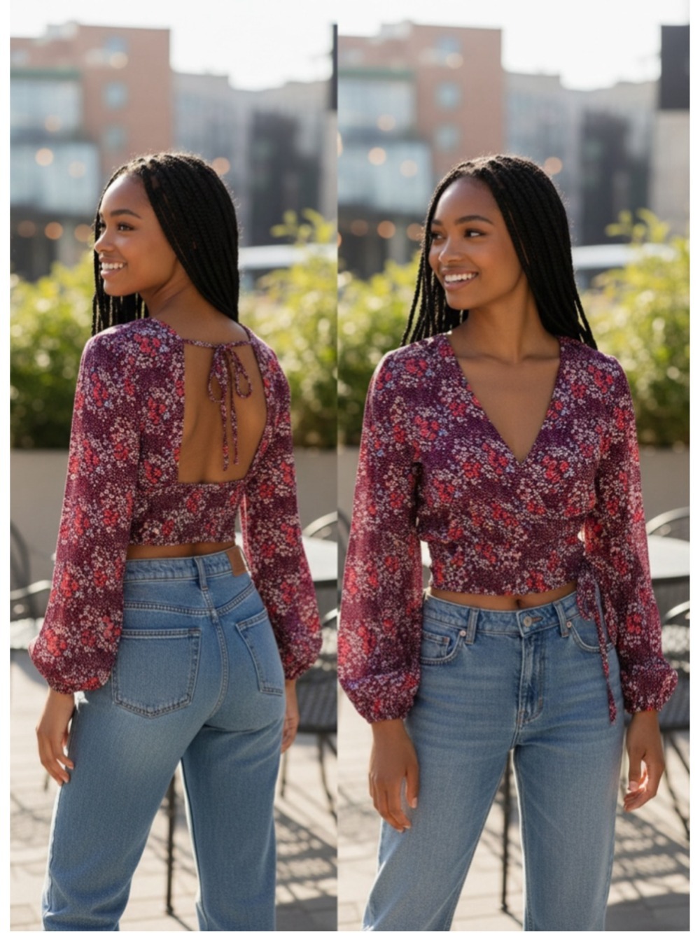 Forever 21 Women's Plus 2X Floral Faux Wrap Crop Top in Purple and Red NWT